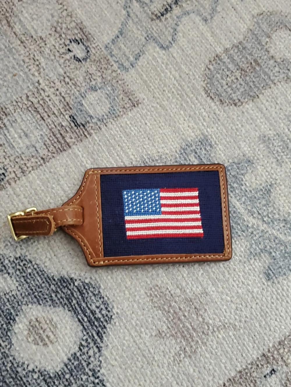 Smathers & Branson Leather Needlepoint American Flag Luggage Tag
